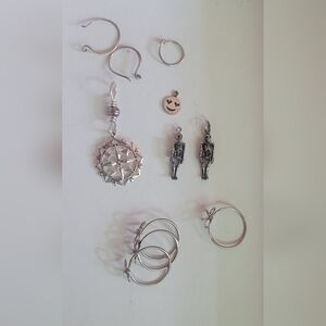 Sterling Silver Charm Hoop Earrings Set